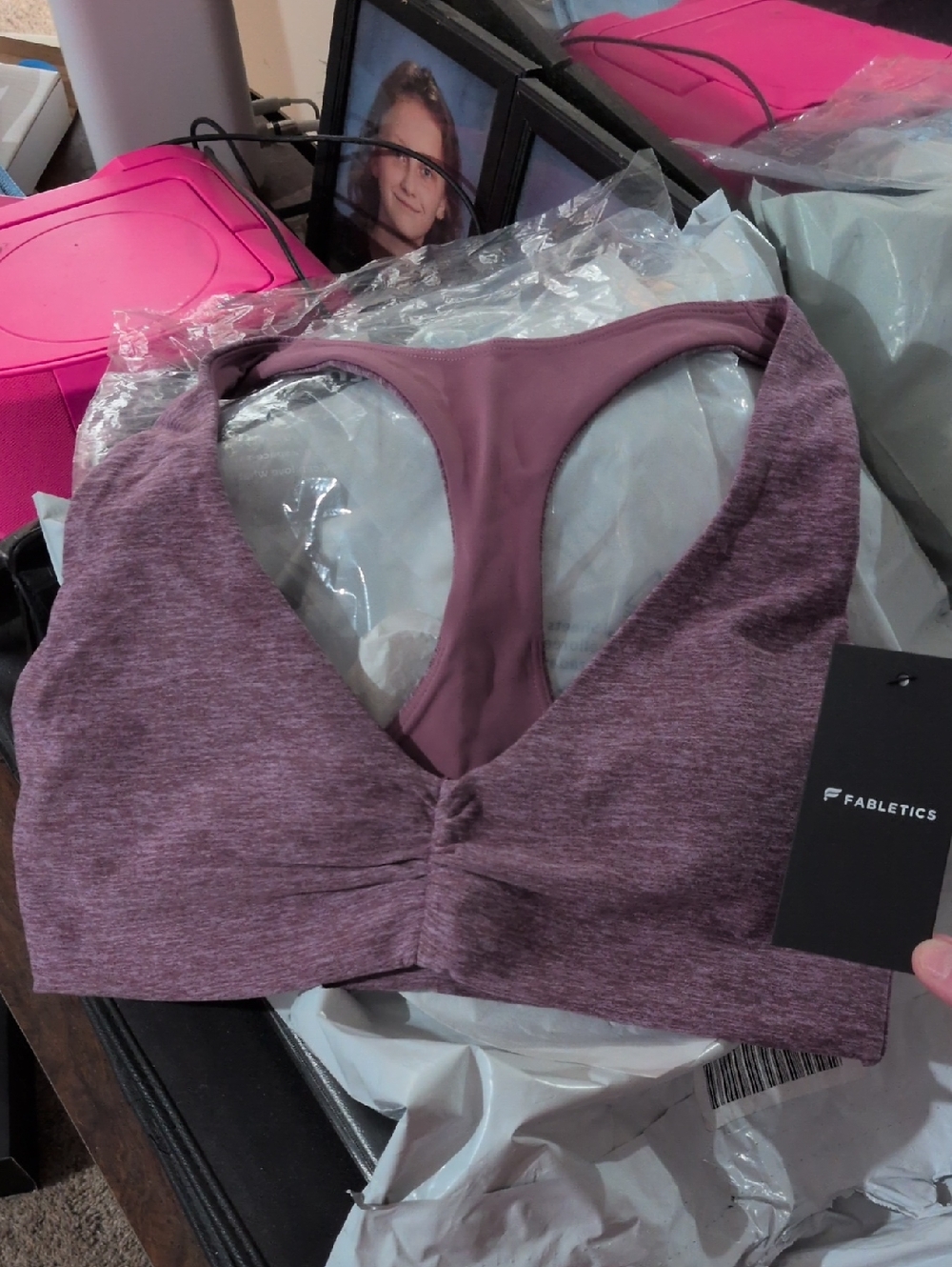 Fabletics Mauve/Purple Seamless Racerback Sports Bra